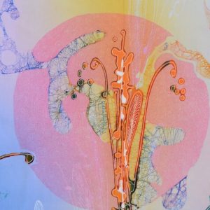 Batik Bild balinesisches Stoffbild abstrakte Sonne, 90 x 100 cm