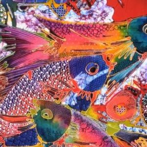 Batik balinesisches Stoffbild farbige Fische, 90 x 100 cm