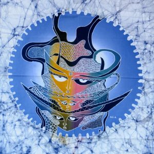 Batik balinesisches Stoffbild Masken im Kreis, 45 x 75 cm