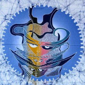 Batik balinesisches Stoffbild Masken im Kreis, 45 x 75 cm