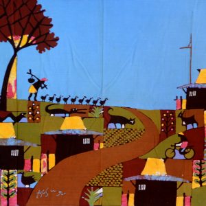 Batik Bild Stoffbild bunte Landschaft, ca. 45 x 75 cm