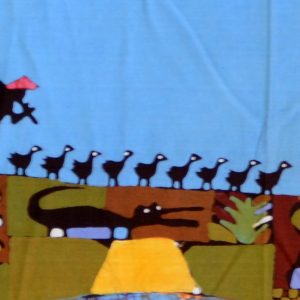 Batik Bild Stoffbild bunte Landschaft, ca. 45 x 75 cm