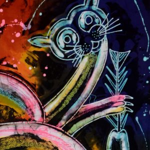 Batik balinesisches Stoffbild 2 Katzen 45 x 75 cm