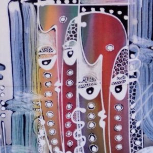 Batik balinesisches Stoffbild längliche Masken, 45 x 75 cm