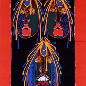 Batik balinesisches Stoffbild Maske Dämonen, 45 x 75 cm