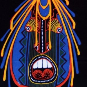 Batik balinesisches Stoffbild Maske Dämonen, 45 x 75 cm