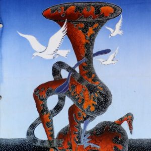 Batik Bild Stoffbild Frau Musik, 45 x 75 cm