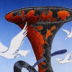 Batik Bild Stoffbild Frau Musik, 45 x 75 cm