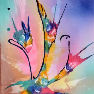 Batik balinesisches Stoffbild Blumen abstrakt, 45 x 75 cm