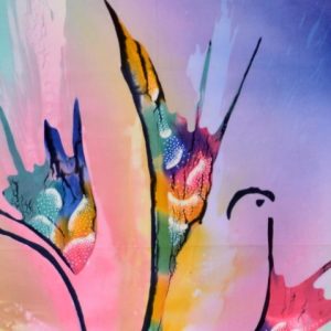 Batik balinesisches Stoffbild Blumen abstrakt, 45 x 75 cm