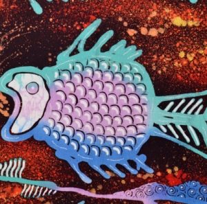 Batik balinesisches Stoffbild 8 Fische, 90 x 70 cm