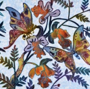 Batik balinesisches Stoffbild bunte Schmetterlinge, 90 x 70 cm