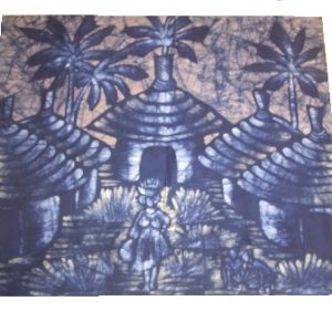 Batik Bild Stoffbild afrikanisches Hütten-Motiv – verkauft