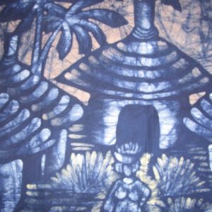 Batik Bild Stoffbild afrikanisches Hütten-Motiv – verkauft