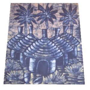 Batik Bild Stoffbild afrikanische Hütten, 80 x 90 cm