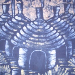 Batik Bild Stoffbild afrikanische Hütten, 80 x 90 cm