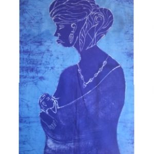 Batik afrikanisches Stoffbild Mama-Kind-Motiv, 65 x 90 cm