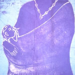 Batik afrikanisches Stoffbild Mama-Kind-Motiv, 65 x 90 cm