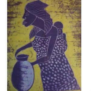 Batik Bild afrikanisches Stoffbild Mama & Kind, 60 x 80 cm