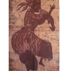 Batik Bild afrikanisches Stoffbild Tänzer, 60 x 95 cm