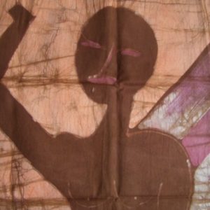 Batik afrikanisches Stoffbild Frau mit Wasserkrügen, 45 x 75 cm