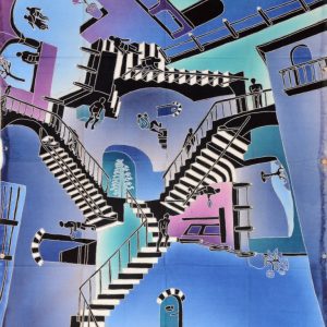 Batik balinesisches Stoffbild Treppen, 75 x 90 cm