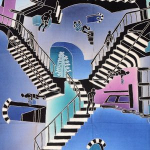 Batik balinesisches Stoffbild Treppen, 75 x 90 cm