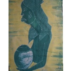 Batik Bild afrikanisches Stoffbild Wasserträgerin, 90 x 55 cm
