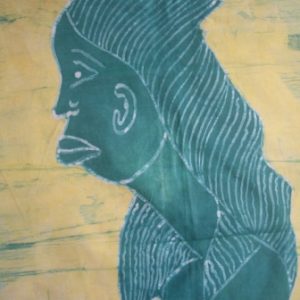 Batik Bild afrikanisches Stoffbild Wasserträgerin, 90 x 55 cm