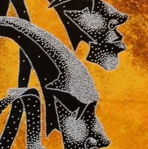 Batik balinesisches Stoffbild Masken 3-D-Trio, 45 x 50 cm