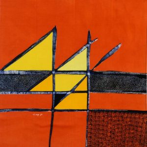 Batik Bild balinesisches Stoffbild gelbe Dreiecke, 45 x 50 cm