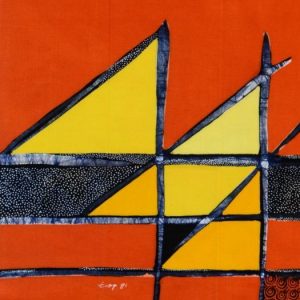 Batik Bild balinesisches Stoffbild gelbe Dreiecke, 45 x 50 cm