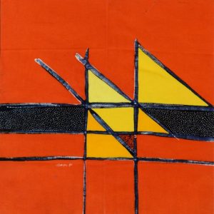 Batik Bild balinesisches Stoffbild gelbe Formen, 45 x 50 cm