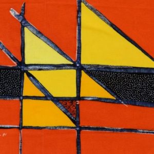Batik Bild balinesisches Stoffbild gelbe Formen, 45 x 50 cm