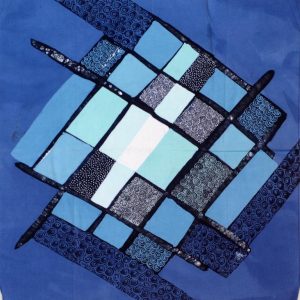Batik Bild balinesisches Stoffbild blaue Vierecke, 45 x 50 cm