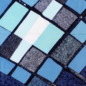 Batik Bild balinesisches Stoffbild blaue Vierecke, 45 x 50 cm