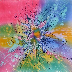 Batik Bild balinesisches Stoffbild Regenbogen-Klecks, 90 x 100 cm