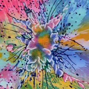 Batik Bild balinesisches Stoffbild Regenbogen-Klecks, 90 x 100 cm