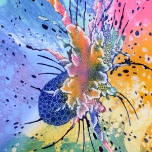 Batik Bild balinesisches Stoffbild Qualle, 75 x 90 cm