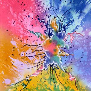 Batik balinesisches Stoffbild vielfarbiger Klecks, 75 x 90 cm