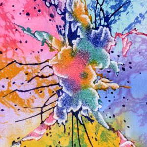 Batik balinesisches Stoffbild vielfarbiger Klecks, 75 x 90 cm
