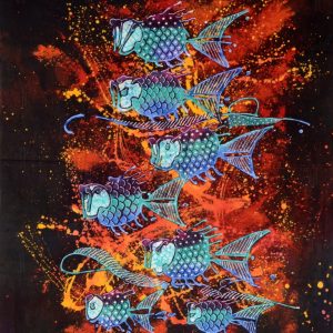 Batik Bild balinesisches Stoffbild 7 Fische, 75 x 90 cm