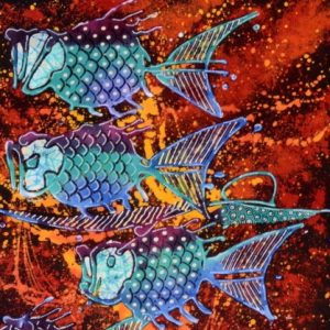 Batik Bild balinesisches Stoffbild 7 Fische, 75 x 90 cm
