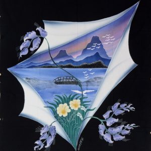 Batik balinesisches Stoffbild Fensterblick, 70 x 90 cm