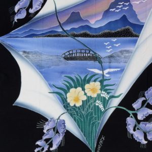 Batik balinesisches Stoffbild Fensterblick, 70 x 90 cm