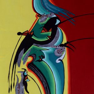 Batik balinesisches Stoffbild Gesichtsprofil abstrakt, 75 x 90 cm