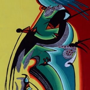 Batik balinesisches Stoffbild Gesichtsprofil abstrakt, 75 x 90 cm