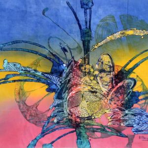 Batik balinesisches Stoffbild vielfarbig abstrakt, 75 x 90 cm
