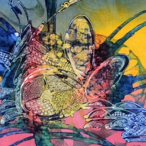 Batik balinesisches Stoffbild vielfarbig abstrakt, 75 x 90 cm