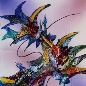 Batik balinesisches Stoffbild Vogel abstrakt, 75 x 90 cm